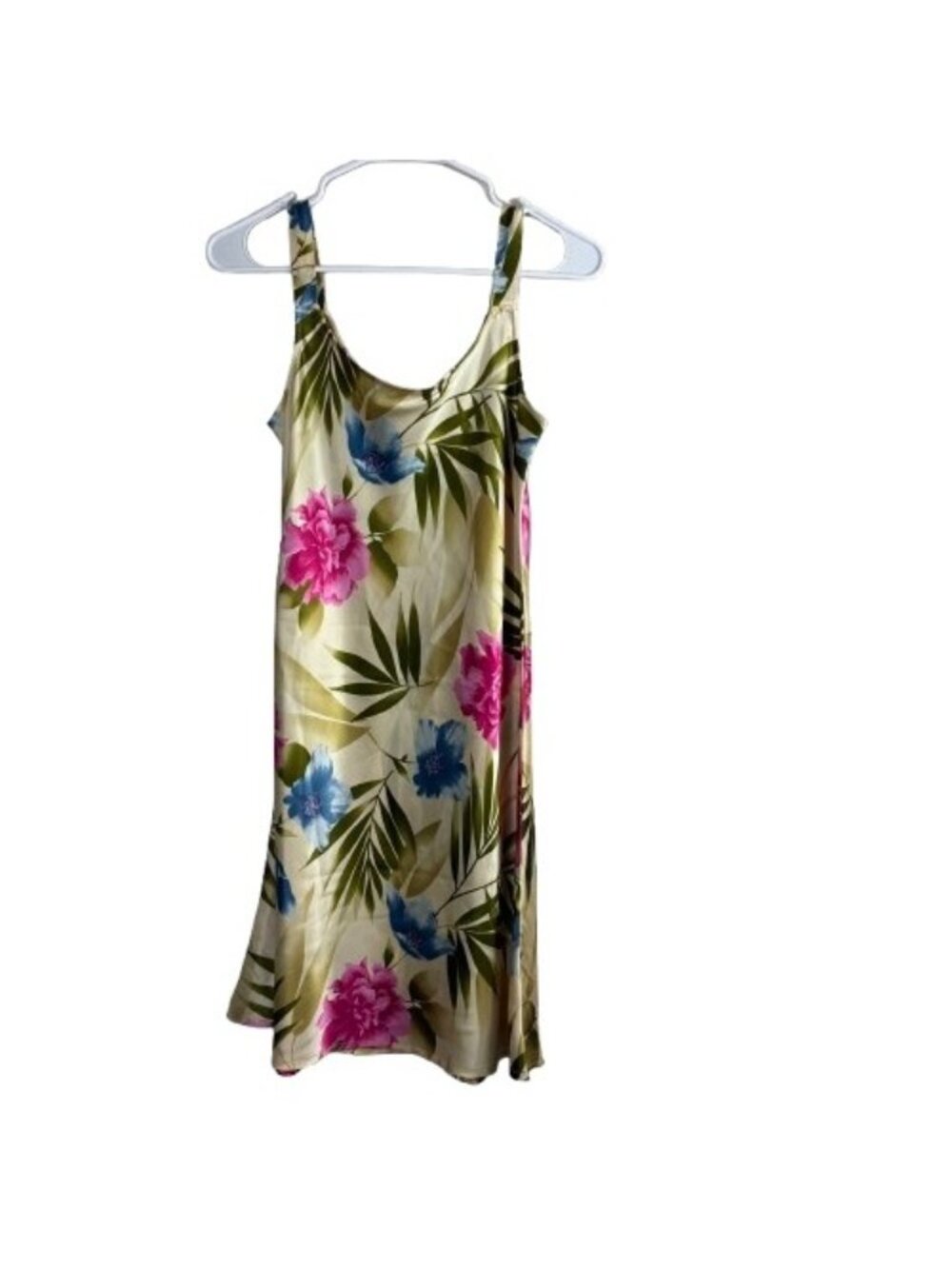 VTG Y2K Hilo Hattie Floral Silk Spandex Slip Dress Tropical Print Cream XS